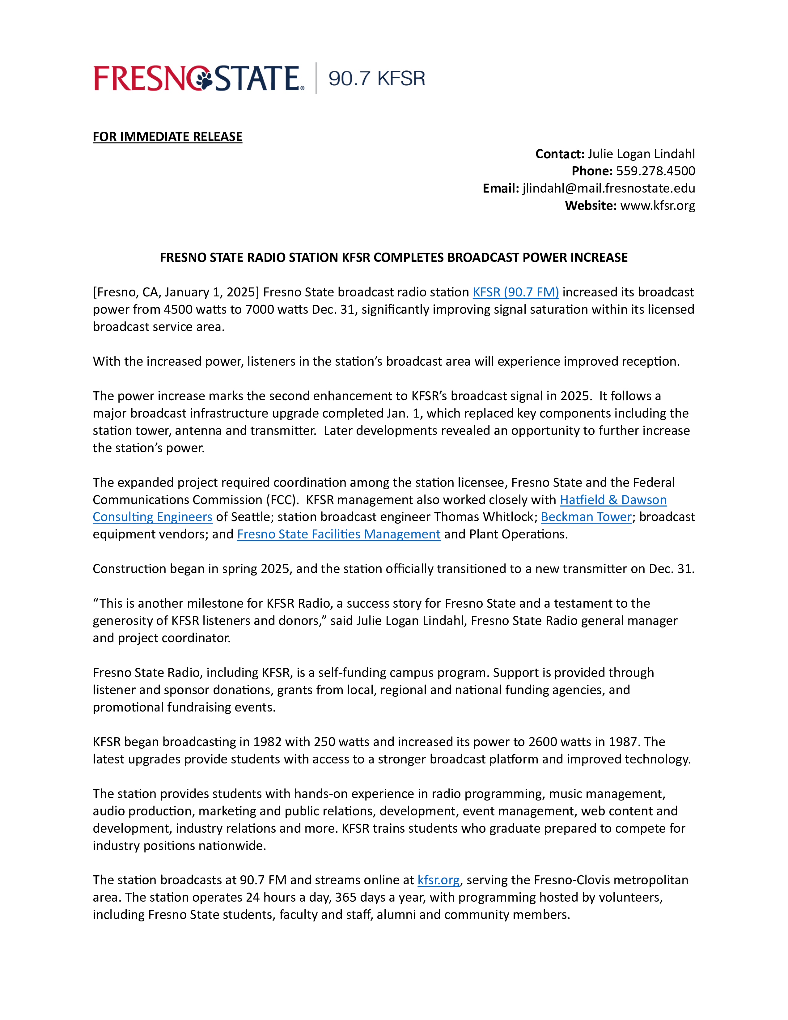 KFSR Press Release
